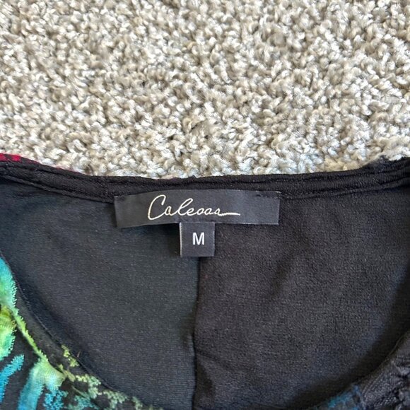 Caleoa Women's Sz M Multicolor Animal Print & Black Textured Asymmetrical Tunic - Picture 4 of 9